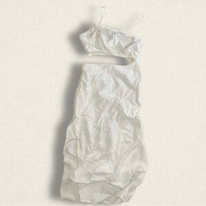 asymmetrical white linen midi dress